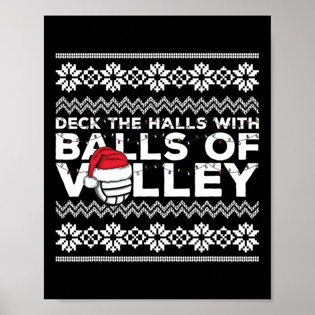 Volleyball Team Ugly Sweater Christmas Lights Sant Poster (Vorne)