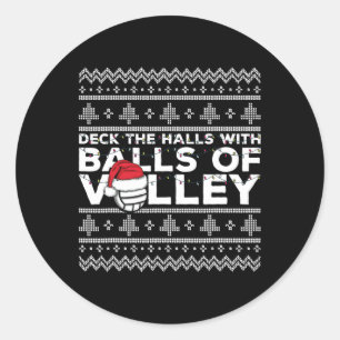 Volleyball Team Ugly Sweater Christmas Lights Sant Runder Aufkleber