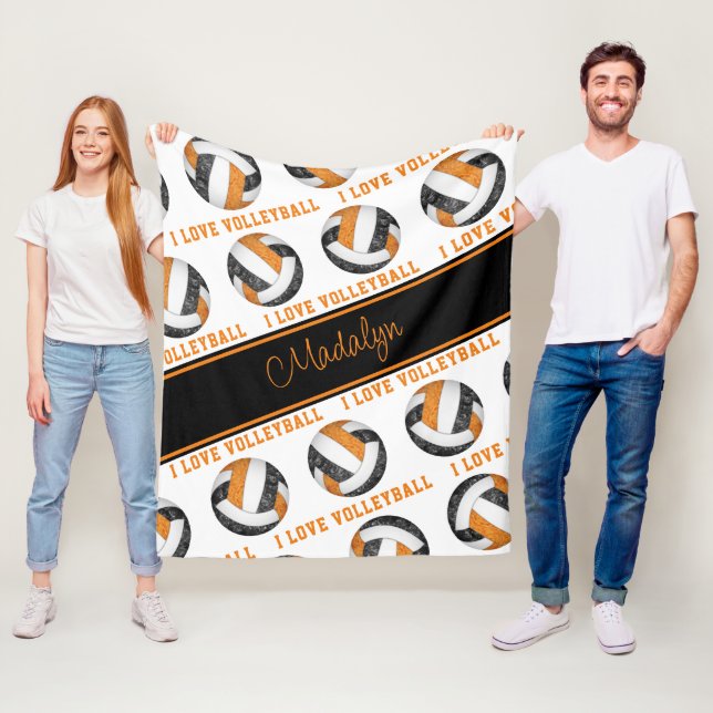 Volleyball-Textmuster der Liebe schwarz orange I Fleecedecke (Beispiel)