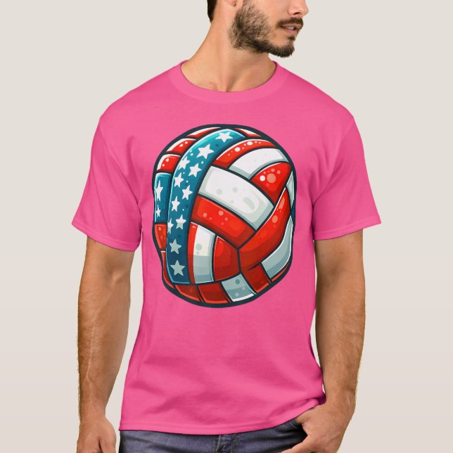 Volleyball Unterstützerteam Flagge USA Beach Ameri T-Shirt (Vorderseite)