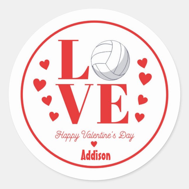 Volleyball Valentinsticker, LIEBE Volleyball Runder Aufkleber (Vorderseite)