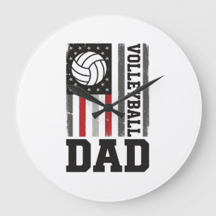 Volleyball-Vater Amerikanische Flagge Vintage-Grav Große Wanduhr