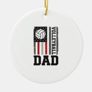 Volleyball-Vater Amerikanische Flagge Vintage-Grav Keramik Ornament