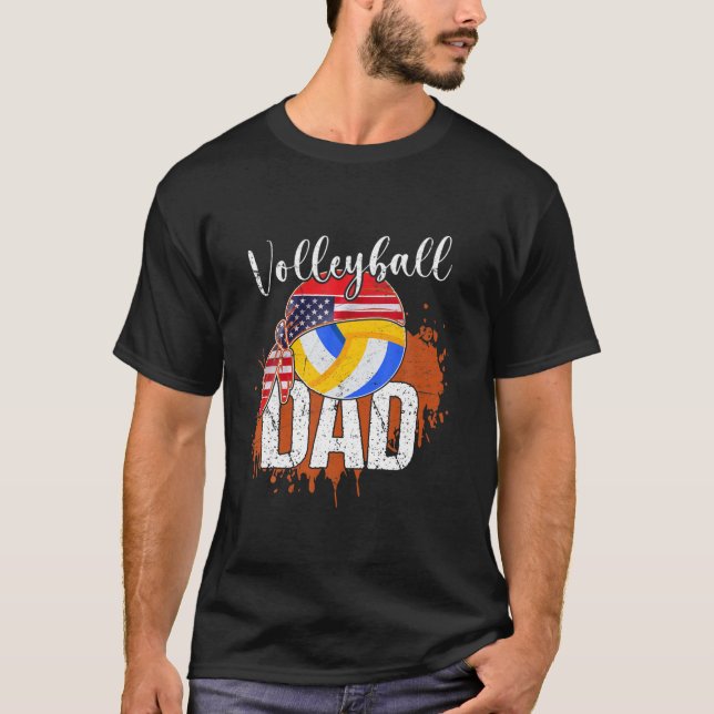 Volleyball Vater Sport Lover American Flag Vatersc T-Shirt (Vorderseite)