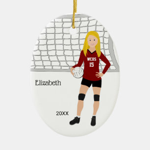 Volleyball Weibliche Blonde Rot & Schwarz Keramik Ornament
