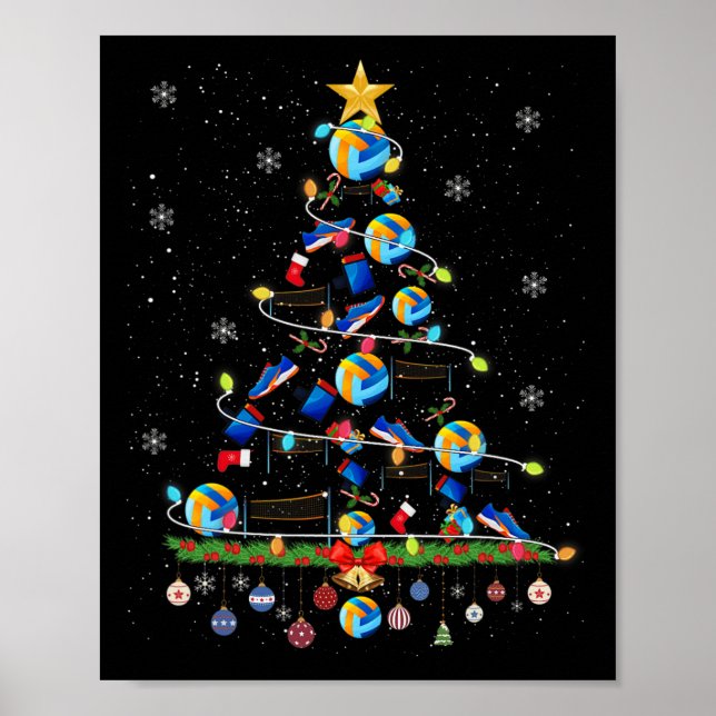 Volleyball Weihnachtsbaum Lichter Funny Xmas Sport Poster (Vorne)