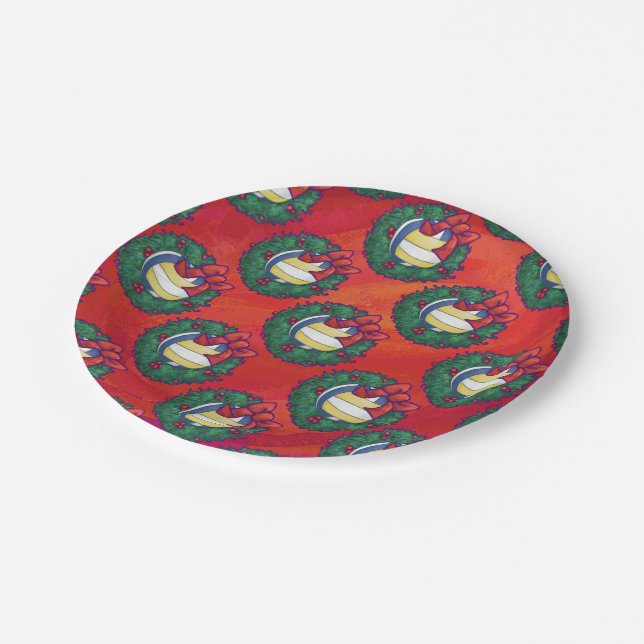 Volleyball Weihnachtsfest Pappteller (Schrägansicht)