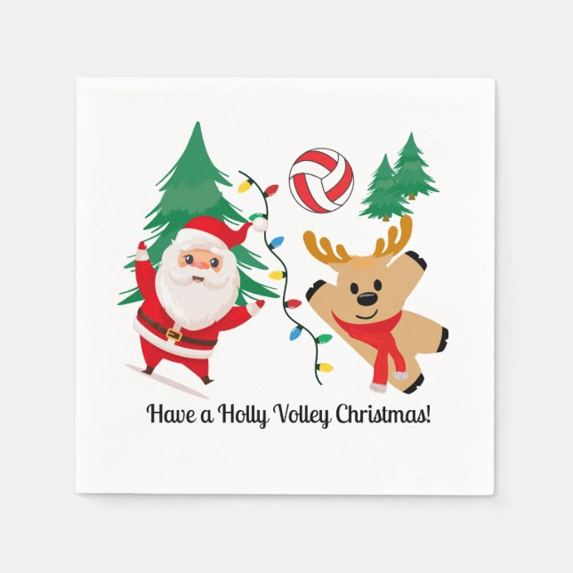 Volleyball Weihnachtsmann Cocktail Serviette (Vorderseite)