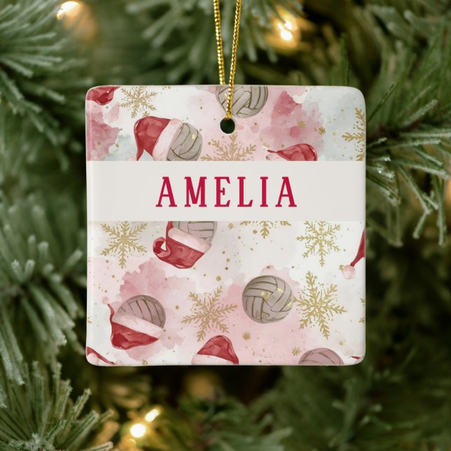 Volleyball Weihnachtsmann Mütze Name Weihnachten Keramikornament (Baum)