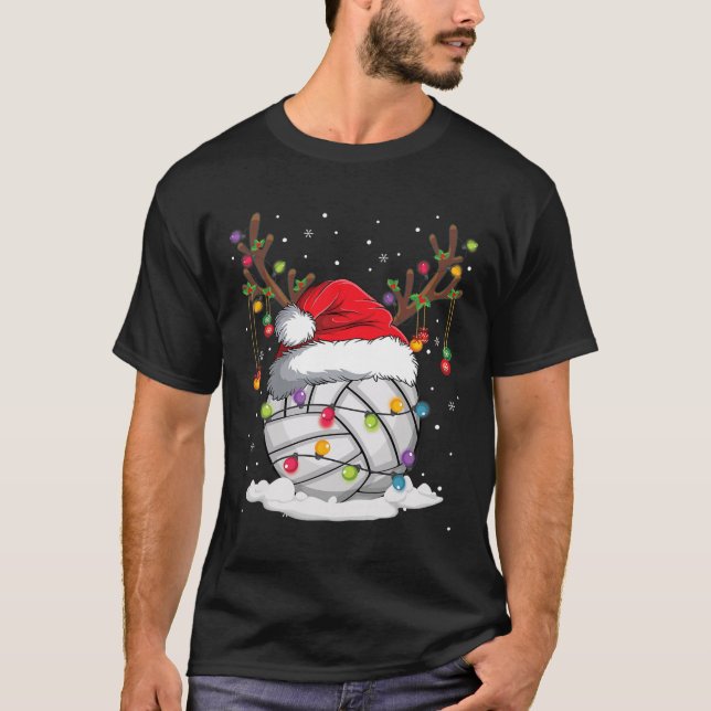 Volleyball Weihnachtsmannmütze Rentier Weihnachtsb T-Shirt (Vorderseite)