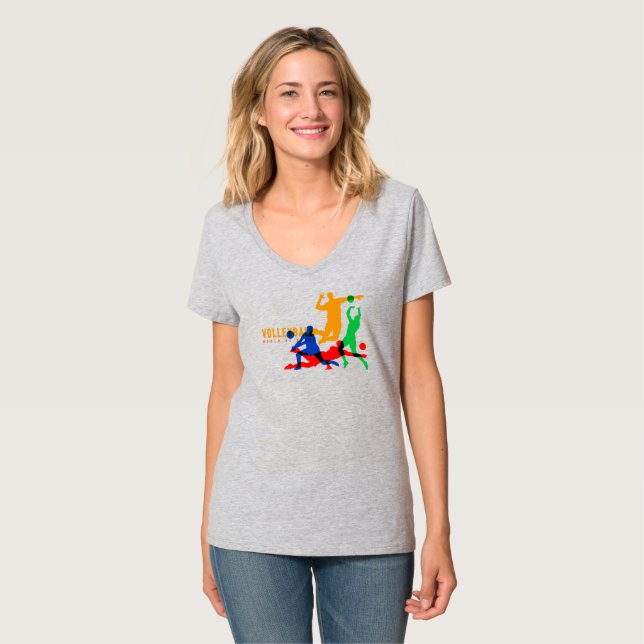 Volleyball | Wonen-V-Neck T-Shirt (Vorderseite Vollansicht)