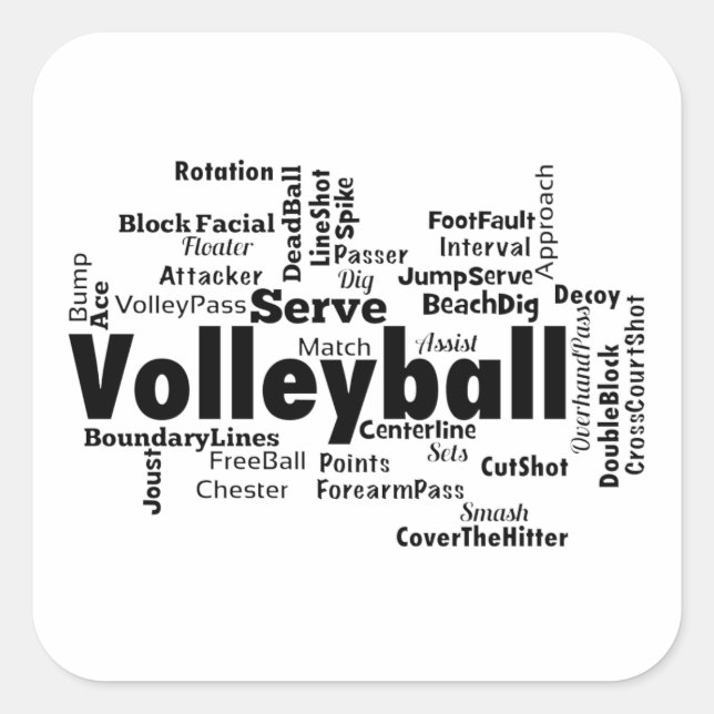 Volleyball Word Cloud Quadratischer Aufkleber (Vorderseite)