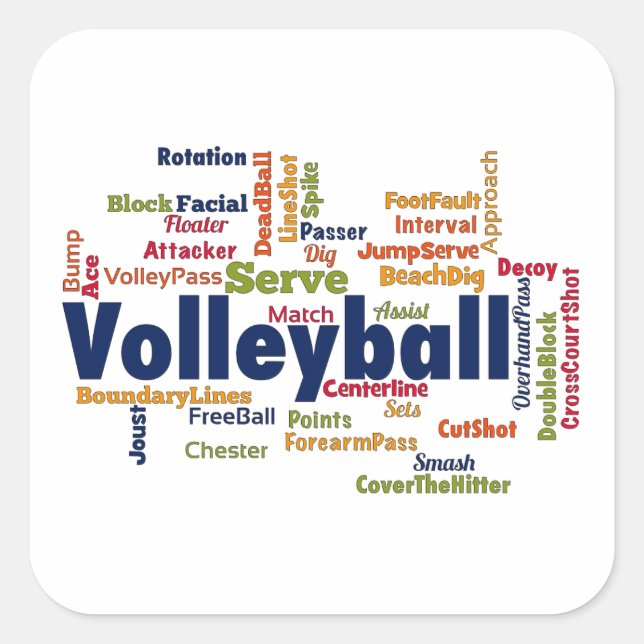 Volleyball Word Cloud Quadratischer Aufkleber (Vorderseite)