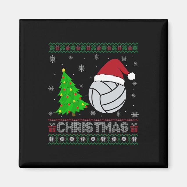Volleyball Xmas Tree Lighting Ugly Christmas Sweat Magnet (Vorne)