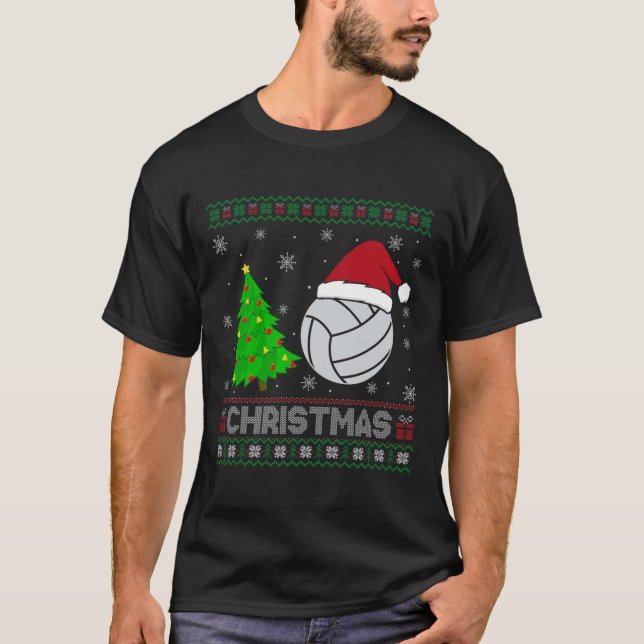 Volleyball Xmas Tree Lighting Ugly Christmas Sweat T-Shirt (Vorderseite)