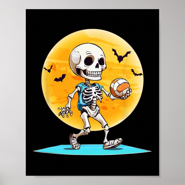 Volleyll Skelett Gruseliger Volleyll Spieler Hallo Poster (Vorne)