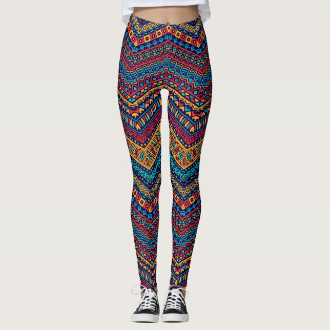Vollfarbige Zigzag Geometrische Muster Leggings (Vorderseite)