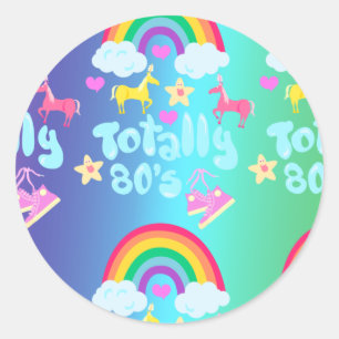 Völlig Achtziger Regenbogen-Motto Runder Aufkleber