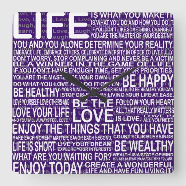 Völlig, leben LiveLiebe, die Lachen lernt, Quadratische Wanduhr (Vorderseite)