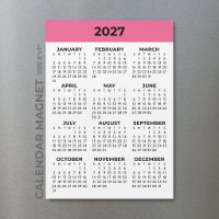 Volljahresansicht 2027 Hellrosa Magnetkalender