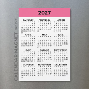 Volljahresansicht 2027 Hellrosa Magnetkalender Magnetkarte