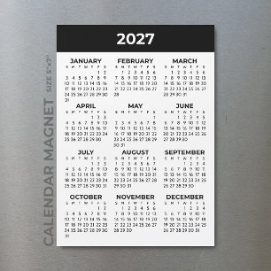 Volljahresansicht 2027 Schwarz-Weiß-Magnetkalender Magnetkarte
