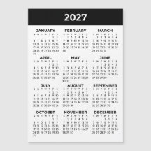 Volljahresansicht 2027 Schwarz-Weiß-Magnetkalender