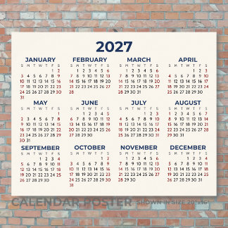 Volljahreskalender 2027 Horizontal Ihr Farben Poster