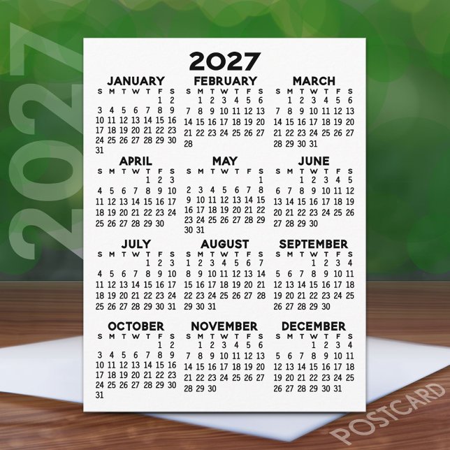 Volljähriger Ansichtskalender - Basishöchstbetrag Postkarte (2027 Calendar on a Postcard)