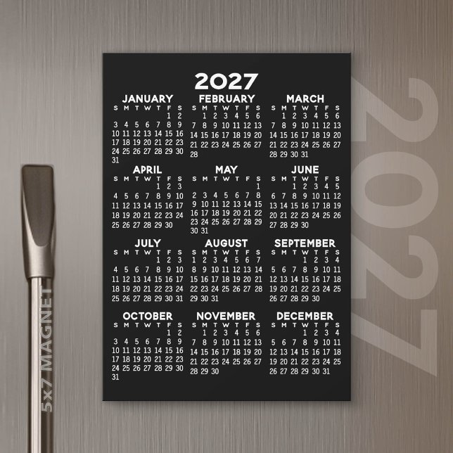 Volljähriger Ansichtskalender Schwarze Magnetkarte Magneteinladung (2027 Calendar)