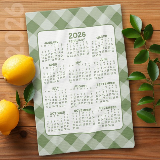 Volljähriger Kalender - Grüner Karo Geschirrtuch (2026 Calendar)