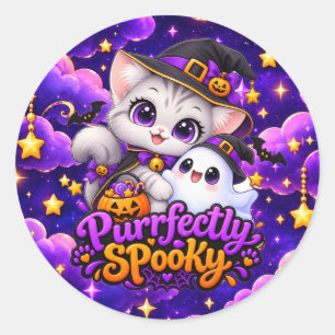 Vollkommen gruselige Halloween-Katzen-Rundaufklebe Runder Aufkleber