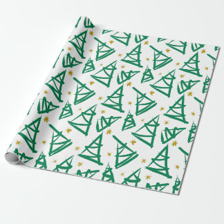 Vollmoderne Tinte zeichnend Weihnachtsbäume | grün Geschenkpapier
