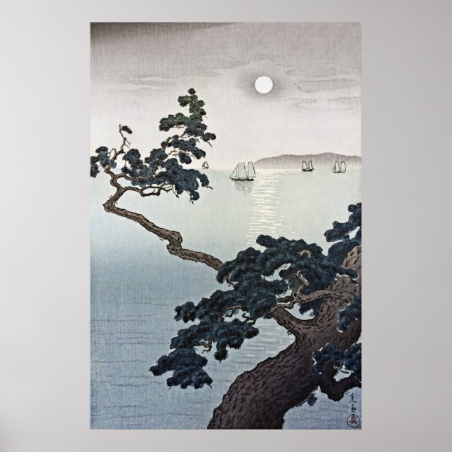 Vollmond am Strand von Akashi von Tsuchiya Koitsu Poster (Vorne)