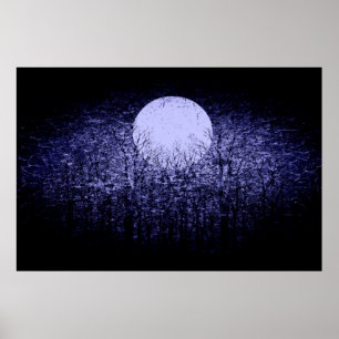 Vollmond an Winternacht  Schwarzweiss-Kunst 4 Poster