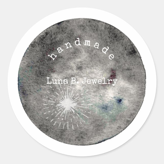 Vollmond, Aquarellfarbe Grau Runder Aufkleber (Vorderseite)