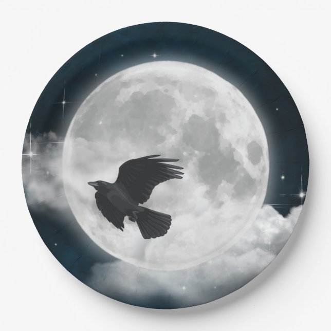 Vollmond auf Blue Suede mit Raven Pappteller (Vorderseite)