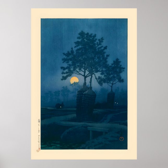 Vollmond auf Gamo von Kawase Hasui Poster (Vorne)