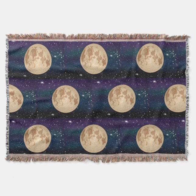 Vollmond auf Starry Night Hand gezogen Decke (Vorderseite)