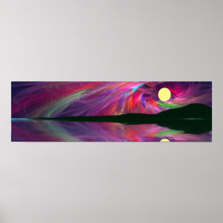 Vollmond Aurora am Ozean und an den Bergen Poster