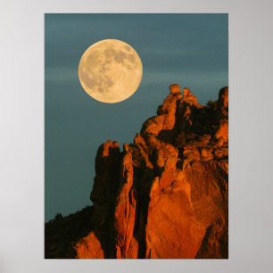 Vollmond   Basalt Cliffs Smith Rock Staat Park Poster