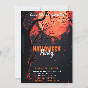 Vollmond Bäume Fledermäuse Creepy Halloween-Party Einladung