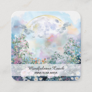 *~*Vollmond Blume QR Floral AP70 Ethereal Blau Quadratische Visitenkarte