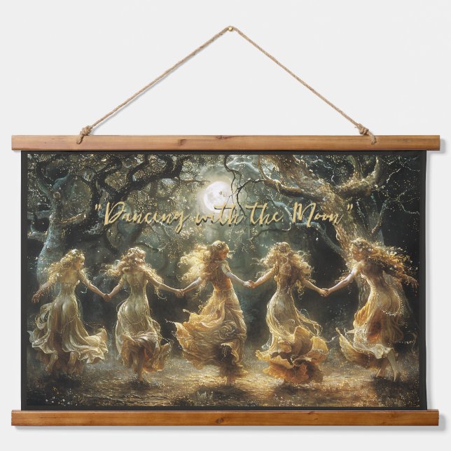 Vollmond Fairy Dance Tapestes Wandteppich Mit Holzrahmen (Vorne)