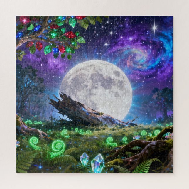 Vollmond-Fantasie-Wald-Puzzle Puzzle (Vertikal)
