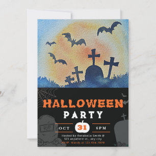 Vollmond, Fledermäuse und Schwarzes Halloween im F Einladung