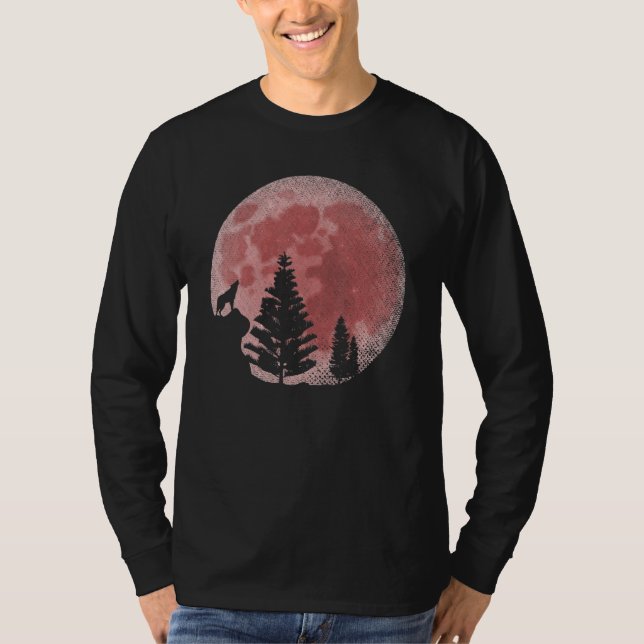 Vollmond Forest Animal Predator Red Moon Howling T-Shirt (Vorderseite)