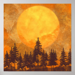 Vollmond Forest Watercolor-Poster Poster