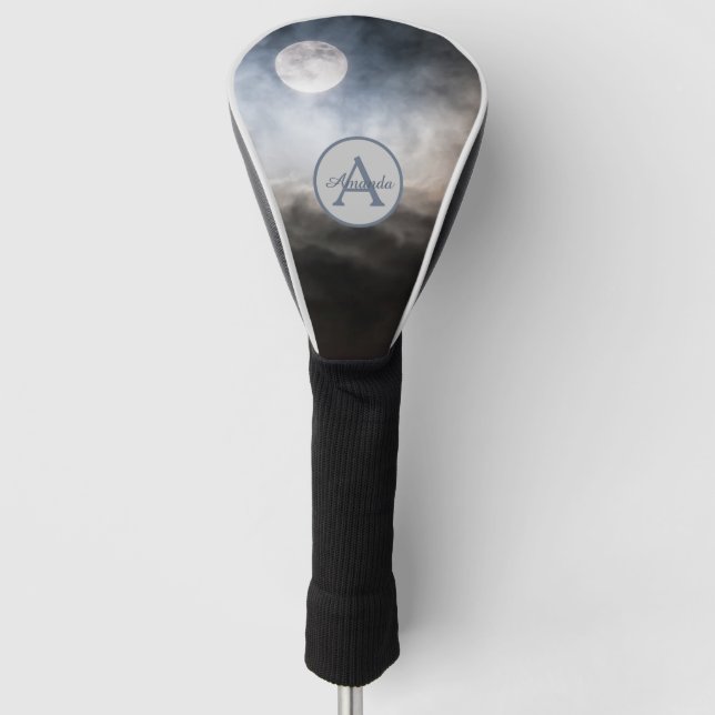 Vollmond-Foto mit Monogramm und Name Golf Headcover (Vorderseite)