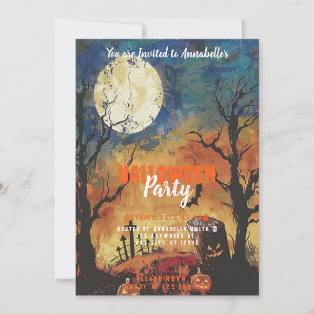 Vollmond-Friedhof-Halloween-Party Einladung (Vorderseite)